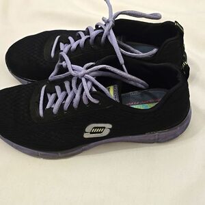 Skechers Women Washable Sneakers Air Cooled Memory Foam Lite-Foam Black/purple 8